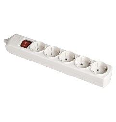 Base bipolar 5 tomas con t/tl 10/16 a 250 v blanco + interruptor luminoso.
