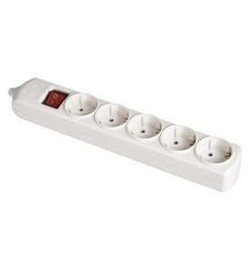 Base bipolar 5 tomas con t/tl 10/16 a 250 v blanco + interruptor luminoso.