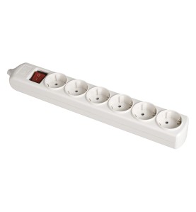 Base bipolar 6 tomas con t/tl 10/16 a 250 v blanco + interruptor luminoso.