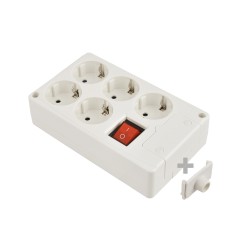 Base multiple 5 tomas t/tl 10/16 a 250 v blanco + interruptor luminoso
