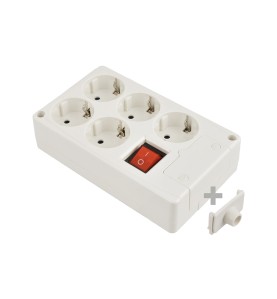 Base multiple 5 tomas t/tl 10/16 a 250 v blanco + interruptor luminoso