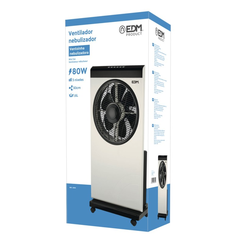 Ventilador nebulizador, mando a distancia, blanco/negro, potencia 80 w, 59,22 db, aspas ø30 cm 39 x 24 x 84 cm