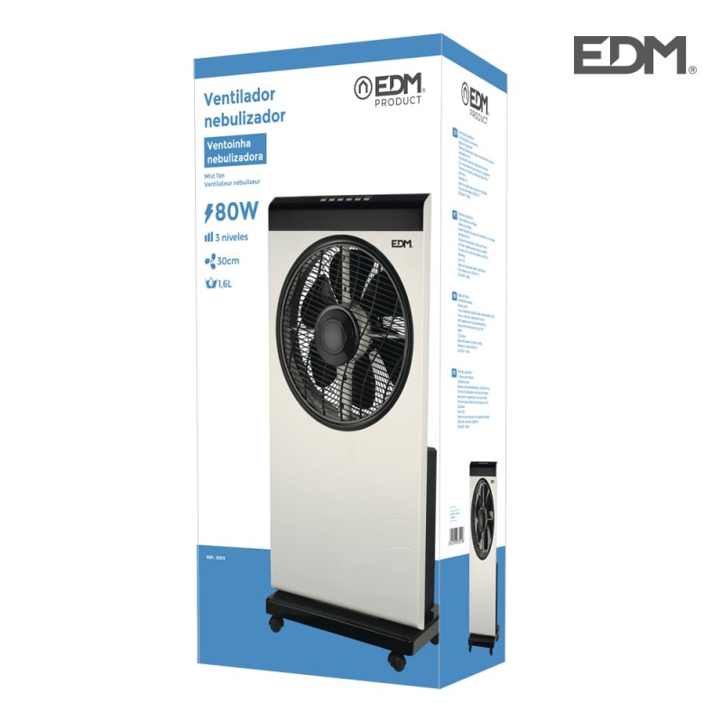 Ventilador nebulizador, mando a distancia, blanco/negro, potencia 80 w, 59,22 db, aspas ø30 cm 39 x 24 x 84 cm