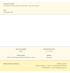 Pila varta lithium cr123a 3v (blister 1 unid.) ø17x34,5mm