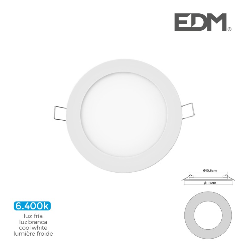 Mini downlight led empotrable redondo 6 w 6400 k luz fria color blanco ø11,7 cm