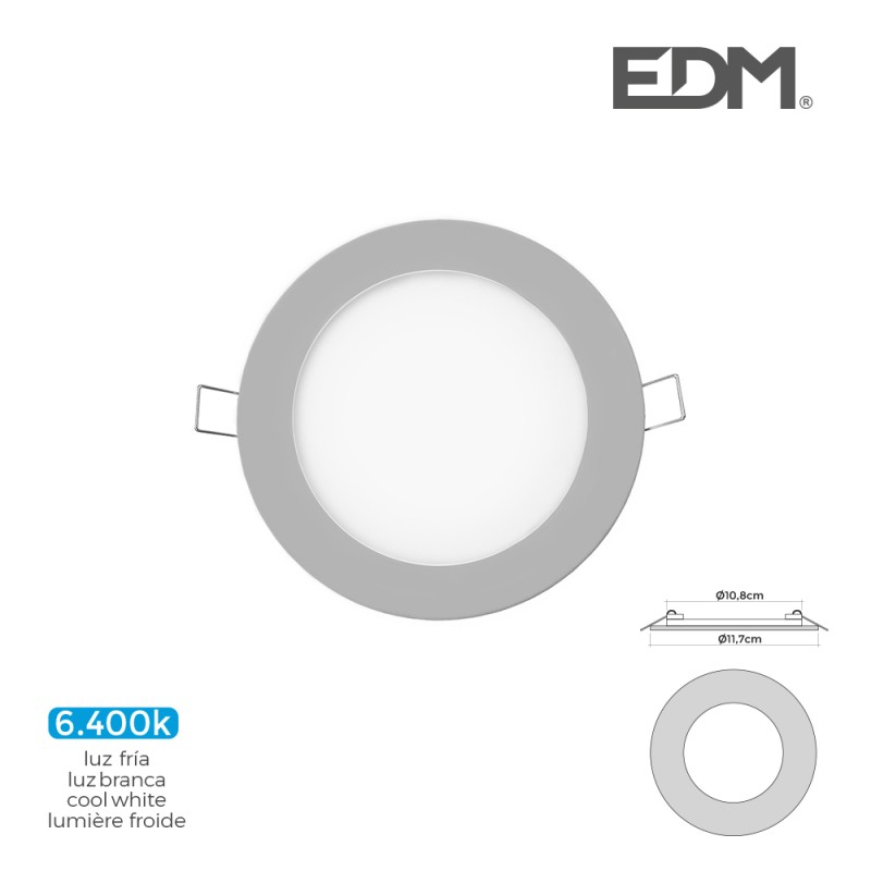 Mini downlight led empotrable redondo 6 w 6400 k luz fria color cromo ø11,7 cm