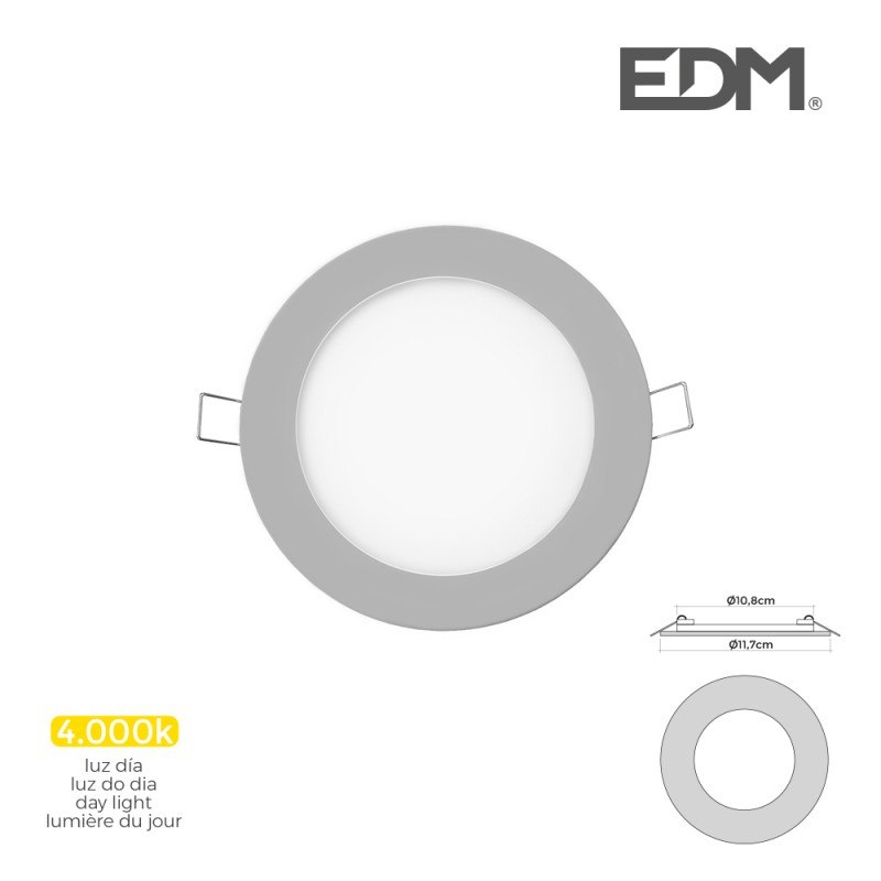 Mini downlight led empotrable redondo 6 w 4000 k luz dia color cromado ø11,7 cm