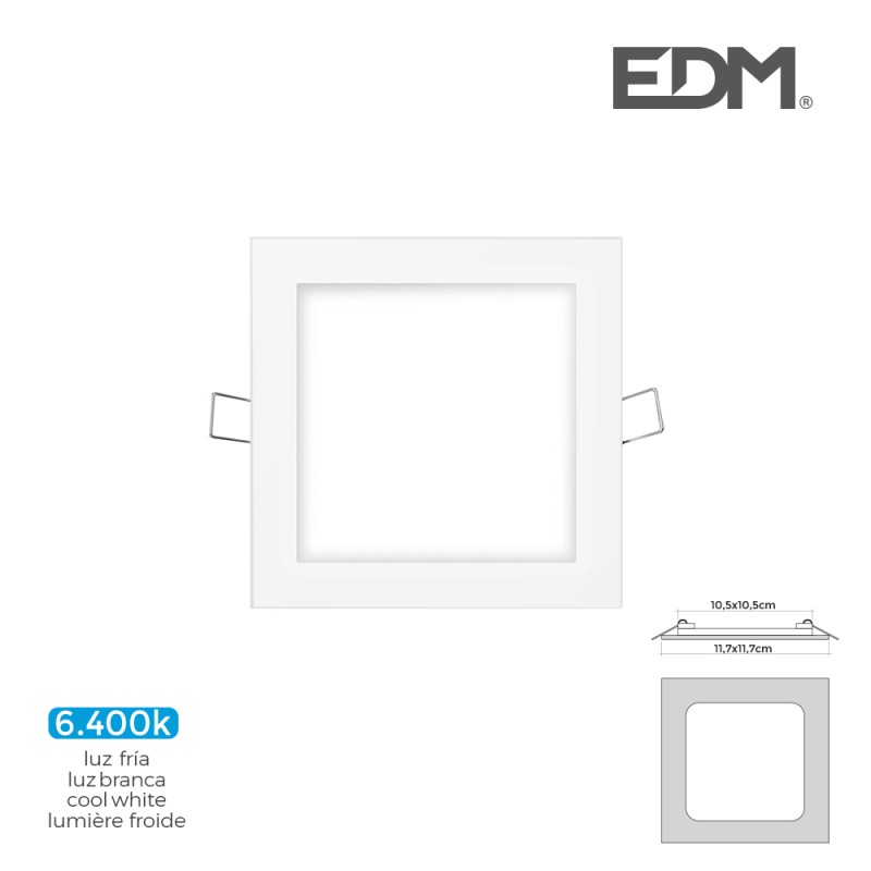 Mini downlight led empotrable cuadrado 6 w 6400 k luz fria color blanco 11,7 x 1 x 11,7 cm