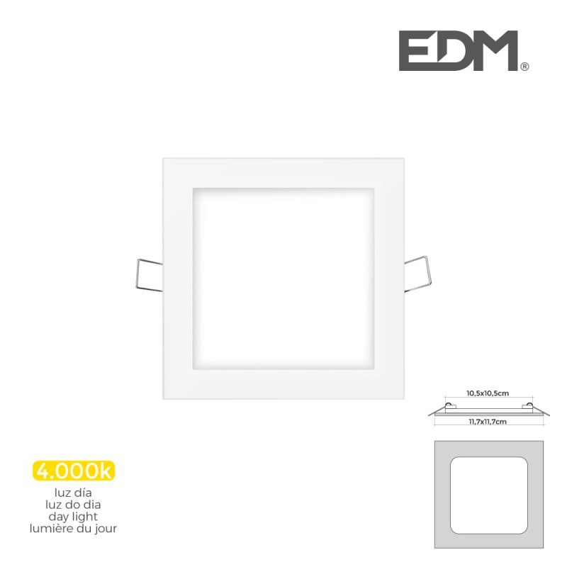 Mini downlight led empotrable cuadrado 6 w 4000 k luz dia color blanco 11,7 x 11,7 cm