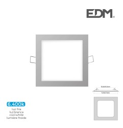 Mini downlight led empotrable cuadrado 6 w 6400 k luz fria color cromo 11,7 x 11,7 cm