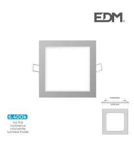 Mini downlight led empotrable cuadrado 6 w 6400 k luz fria color cromo 11,7 x 11,7 cm