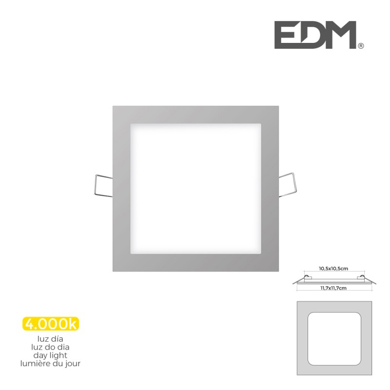 Mini downlight led empotrable cuadrado 6 w 4000 k luz dia color cromo 11,7 x 11,7 cm