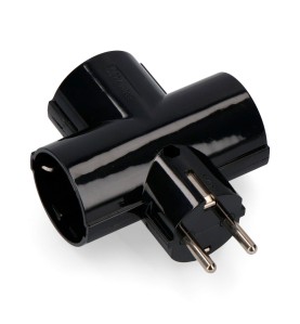 Clavija triple con baquelita t/tl tipo f 4,8mm 16a 250v máx 3680w negra (envasada)
