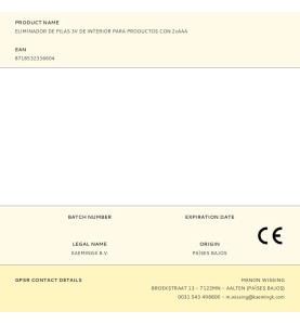 Eliminador de pilas 3v de interior para productos con 2xaaa