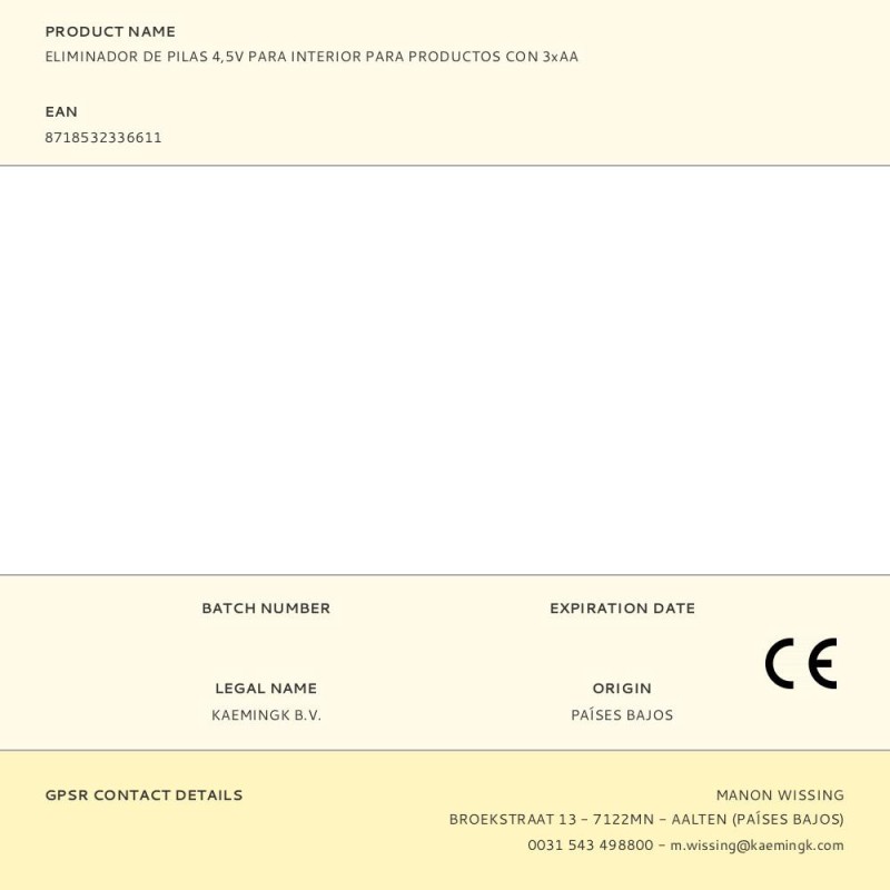 Eliminador de pilas 4,5v para interior para productos con 3xaa