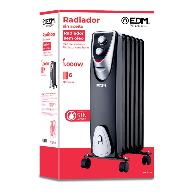 Radiador sin aceite 400 / 600 / 1000 w con 6 elementos modelo black edition