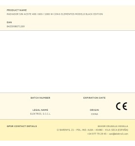 Radiador sin aceite 400 / 600 / 1000 w con 6 elementos modelo black edition