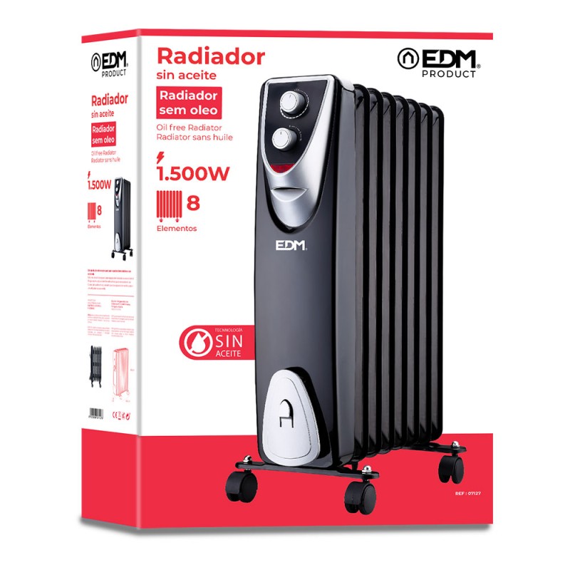 Radiador sin aceite 500 / 1000 / 1500 w con 8 elementos modelo black edition
