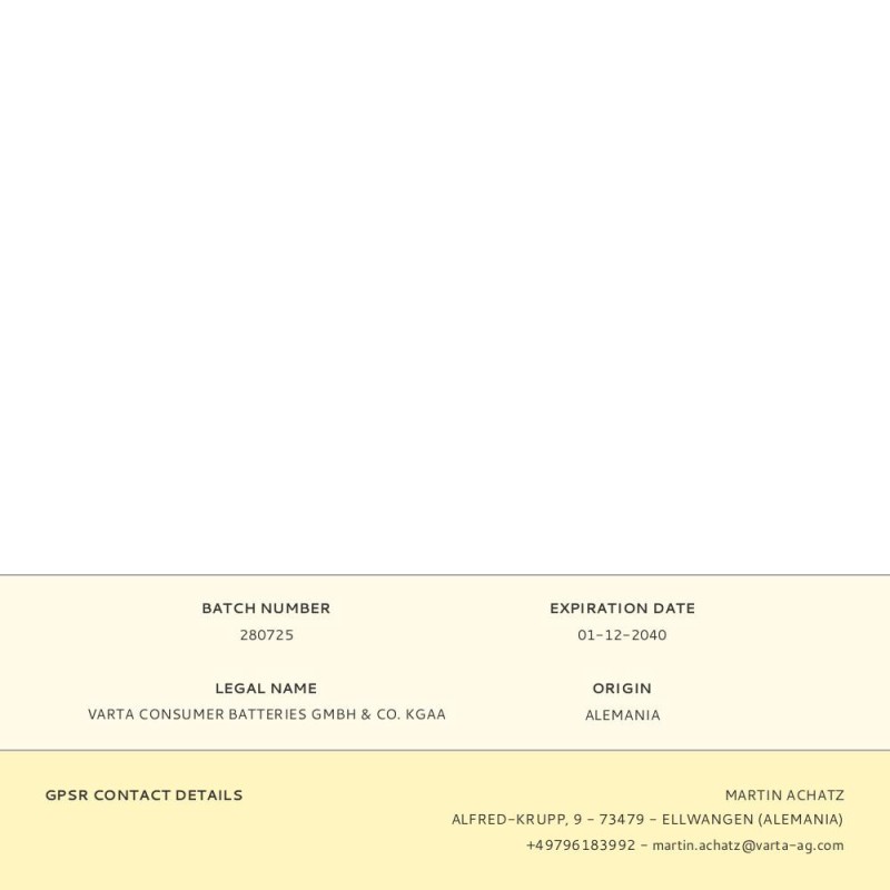 Pila varta ultra lithium aaa - lr03 (blister 4 uds) ø10,5x44,5mm