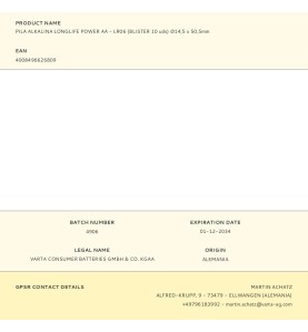 Pila alkalina longlife power aa - lr06 (blister 10 uds) ø14,5 x 50,5mm