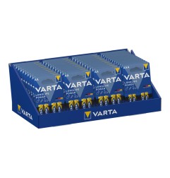 Expositor de carton de sobremesa varta he 30 blister lr06 aa 4 unid. + 13 blisters lr03 aaa 4 unid. varta 36x28x17cm