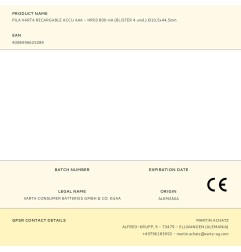 Pila varta recargable accu aaa - hr03 800 ma (blister 4 unid.) ø10,5x44,5mm