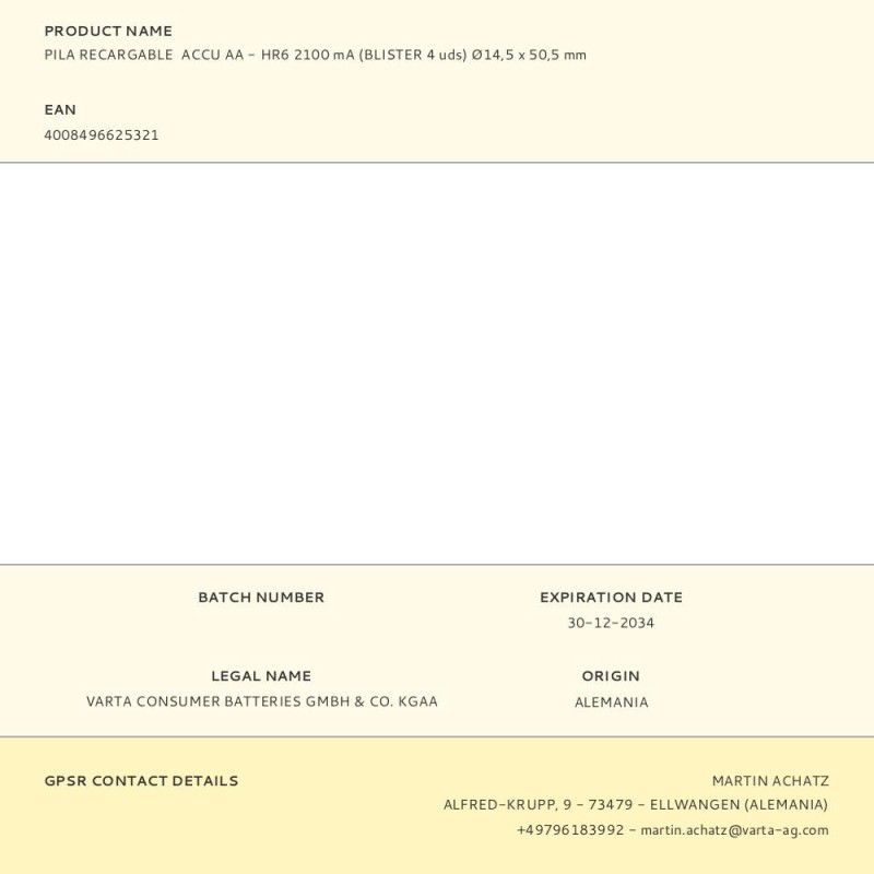 Pila recargable accu aa - hr6 2100 ma (blister 4 uds) ø14,5 x 50,5 mm