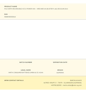 Pila varta recargable accu power aaa - hr03 800 ma (blister 4 uds) ø10,5x44,5mm