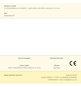 Pila recargable accu power d - hr20 3000 ma (blister 2 uds) ø34,2 x 61,5 mm