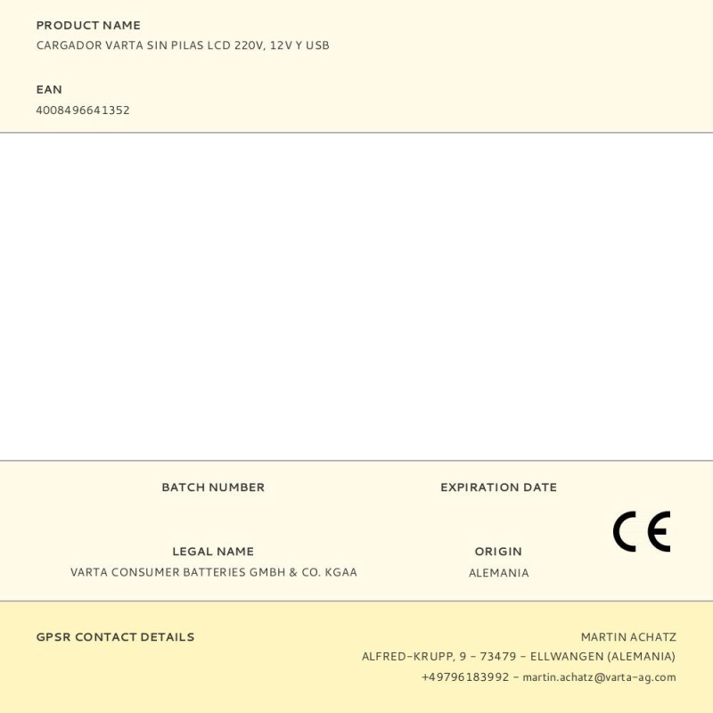 Cargador varta sin pilas lcd 220v, 12v y usb