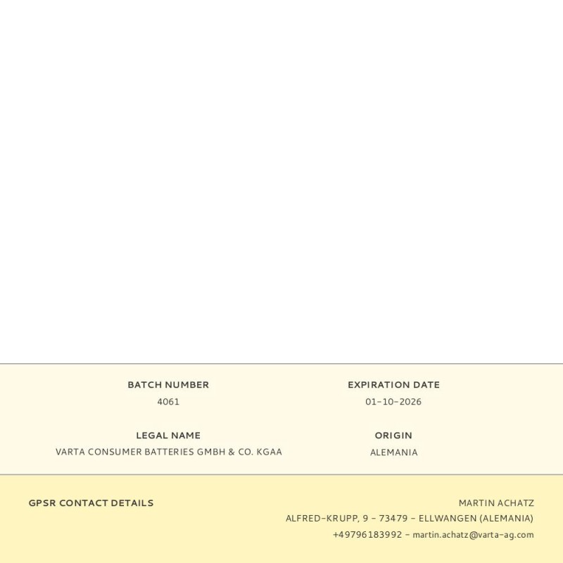 Pila varta aaaa - lr61 (blister 2 unid.) ø7,9x41,9mm