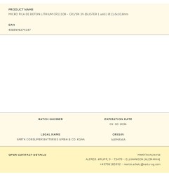 Micro pila de boton lithium cr11108 - cr1/3n 3v (blister 1 unid.) ø11,6x10,8mm