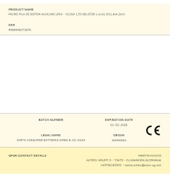 Micro pila de boton alkaline lr43 - v12ga 1,5v (blister 1 unid.) ø11,6x4,2mm