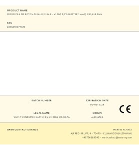 Micro pila de boton alkaline lr43 - v12ga 1,5v (blister 1 unid.) ø11,6x4,2mm