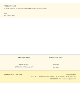 Rejilla s/borde de aluminio 0.6 blanco lacado 170x170mm