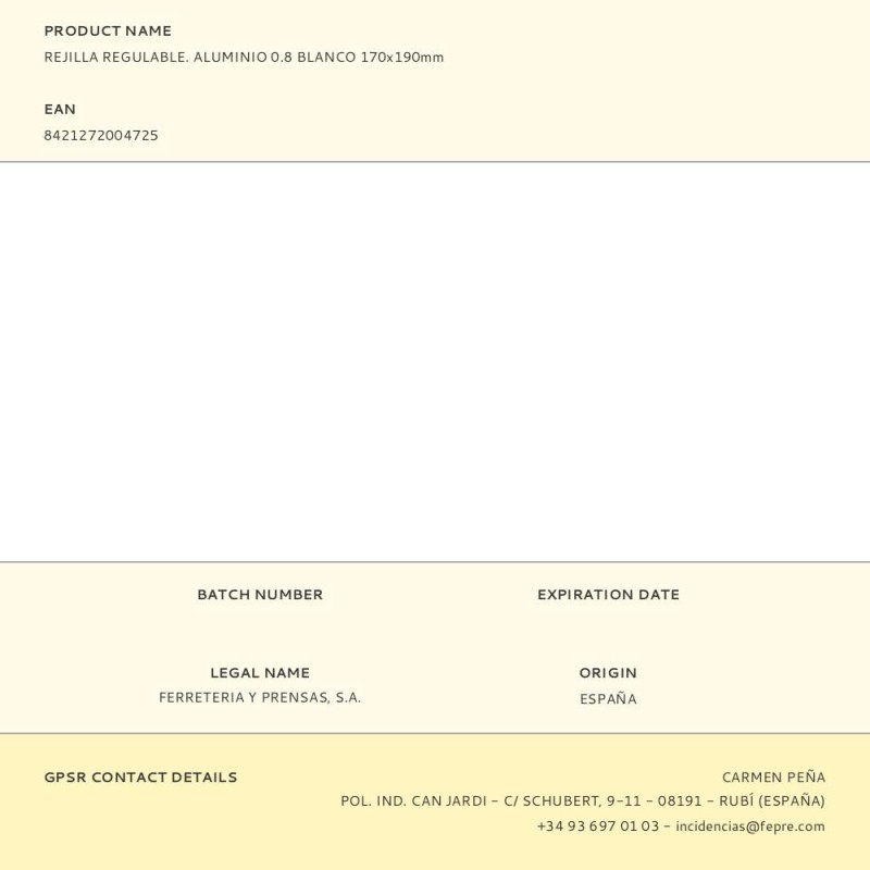 Rejilla regulable. aluminio 0.8 blanco 170x190mm