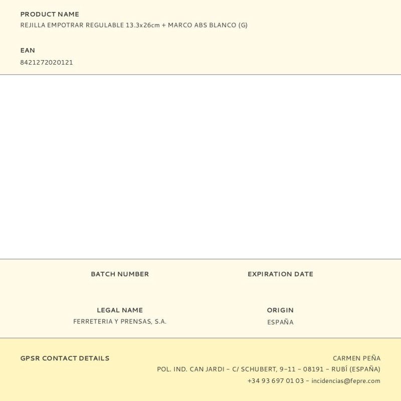 Rejilla empotrar regulable 13.3x26cm + marco abs blanco (g)