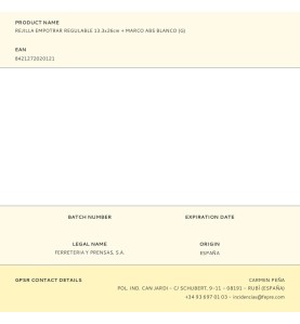 Rejilla empotrar regulable 13.3x26cm + marco abs blanco (g)