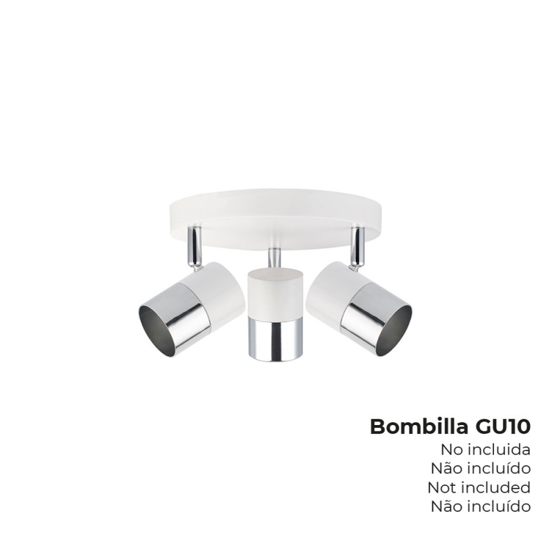 Foco 3 elementos modelo moon gu-10 (bombilla no incluida) color cromo+blanco hueso ø 20 x 12,6 cm