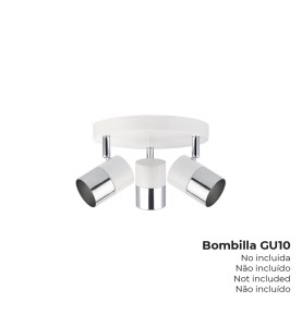 Foco 3 elementos modelo moon gu-10 (bombilla no incluida) color cromo+blanco hueso ø 20 x 12,6 cm