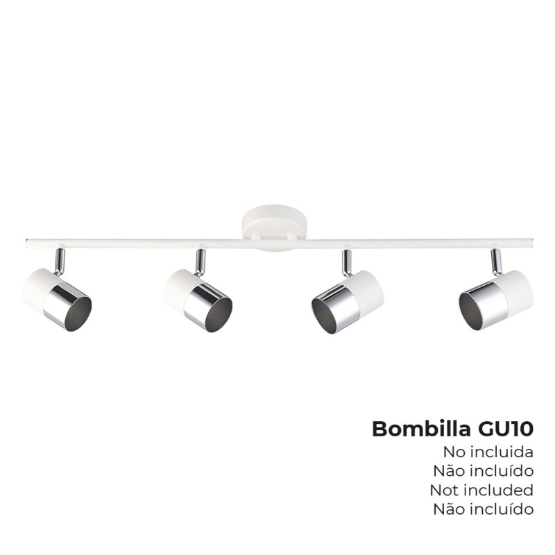 Foco 4 elementos modelo moon gu-10 (bombilla no incluida) color cromo+blanco hueso 70 x 7,6 x 15,2 cm