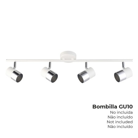 Foco 4 elementos modelo moon gu-10 (bombilla no incluida) color cromo+blanco hueso 70 x 7,6 x 15,2 cm