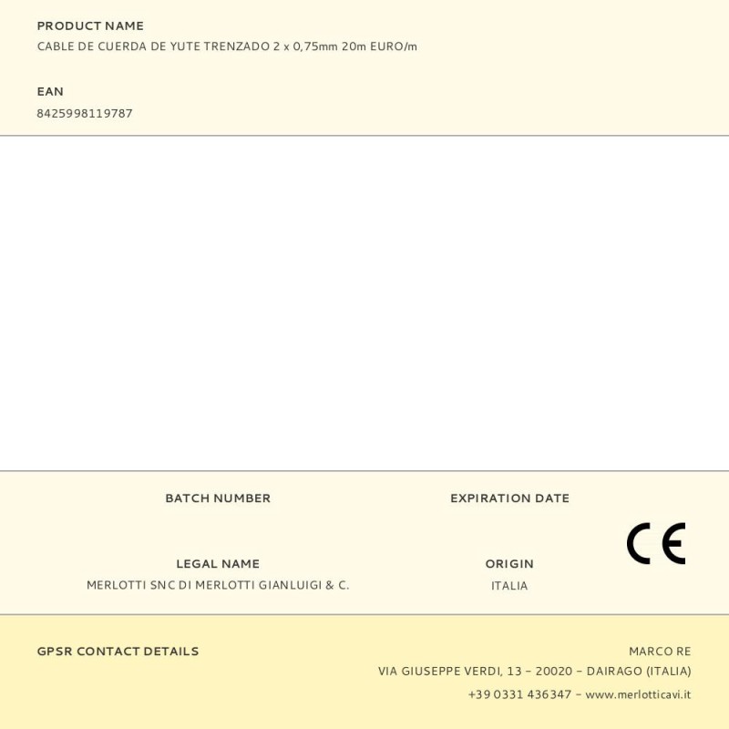 Cable de cuerda de yute trenzado 2 x 0,75mm 20m euro/m