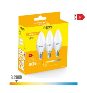 Kit 3 bombillas vela led e14 5 w 400 lm 3200 k luz calida ø3,6 x 10 cm