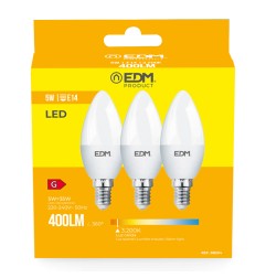 Kit 3 bombillas vela led e14 5 w 400 lm 3200 k luz calida ø3,6 x 10 cm