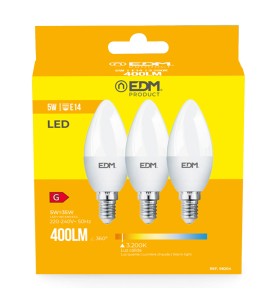 Kit 3 bombillas vela led e14 5 w 400 lm 3200 k luz calida ø3,6 x 10 cm