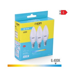 Kit 3 bombillas vela led e14 5 w 400 lm 6400 k luz fria ø3,6 x 10 cm