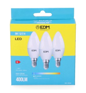 Kit 3 bombillas vela led e14 5 w 400 lm 6400 k luz fria ø3,6 x 10 cm