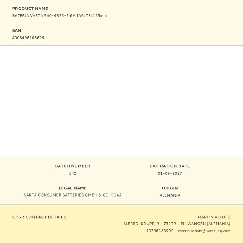 Bateria varta 540-4r25-2 6v 136x73x125mm