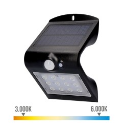 Aplique solar 1,5w 220lm recargable. sensor de presencia (2-6m) color negro 9,6x7,3x14cm edm